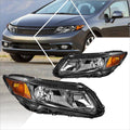 Pair Headlight Assembly Compatible with Honda Civic 12-15 - Black