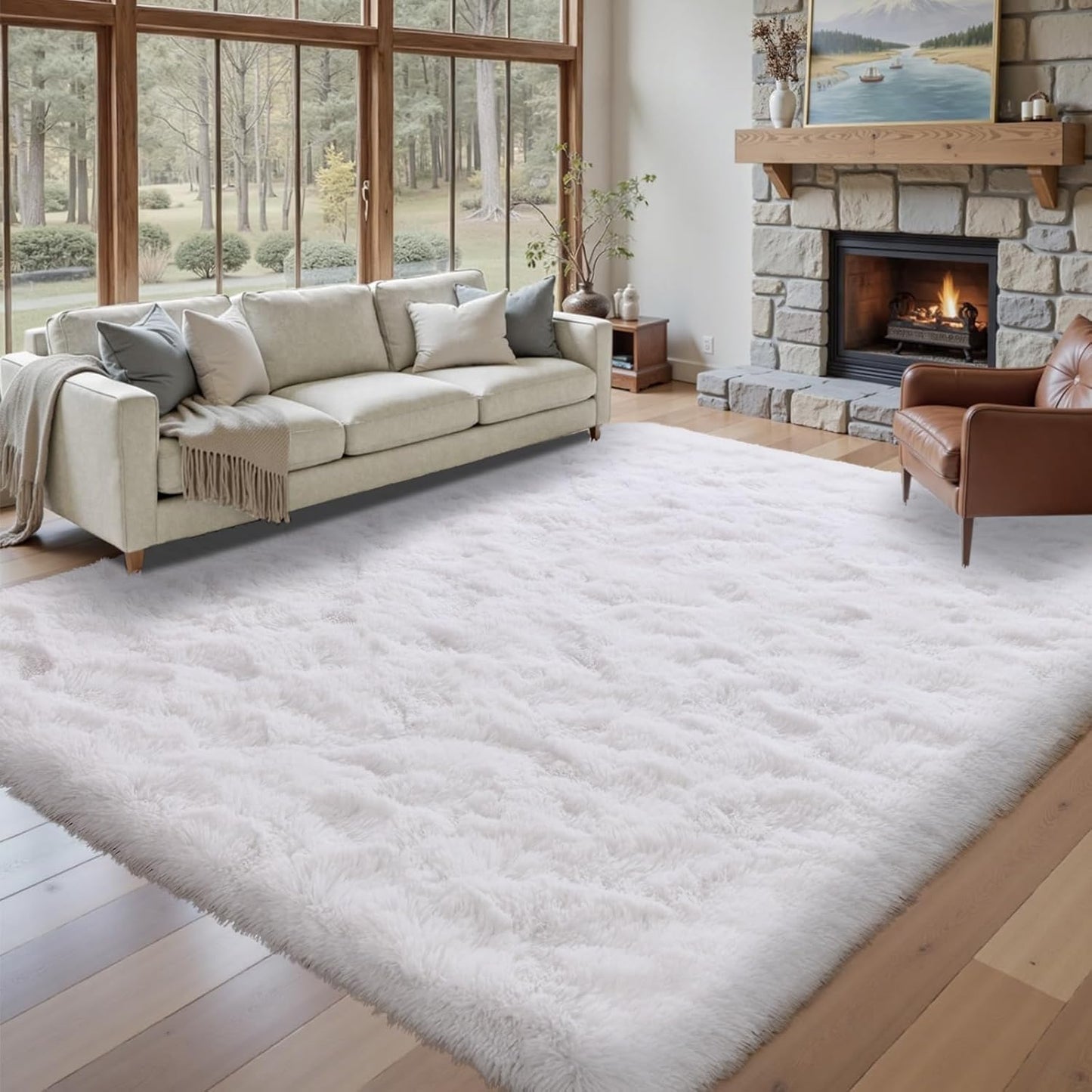 9x12 ft Fluffy White Rugs for Living Room Soft Fuzzy Carpet