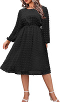 IN'VOLAND Plus Size Swiss Dot Chiffon Midi Dress - Flattering A-Line