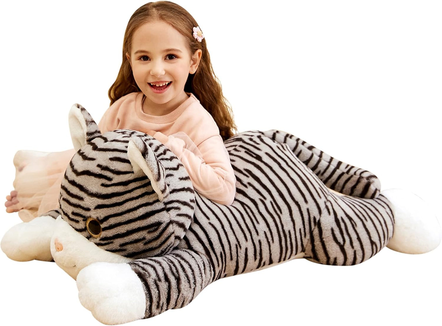 IKASA Giant Striped Cat Plush Toy - 30 in Jumbo Soft Toy