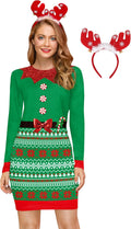For G and PL Women's Christmas Long Sleeve Bodycon Ugly Print Dress 1