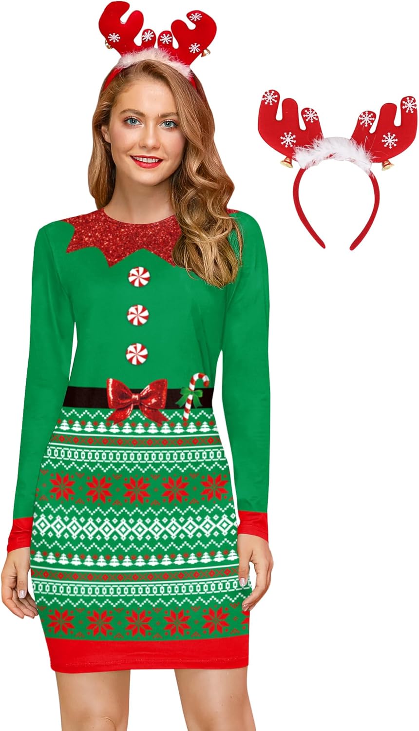 For G and PL Women's Christmas Long Sleeve Bodycon Dress