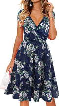 Women's V-Neck Cap Sleeve Floral Swing Dress - Flattering (Style NSZ5)