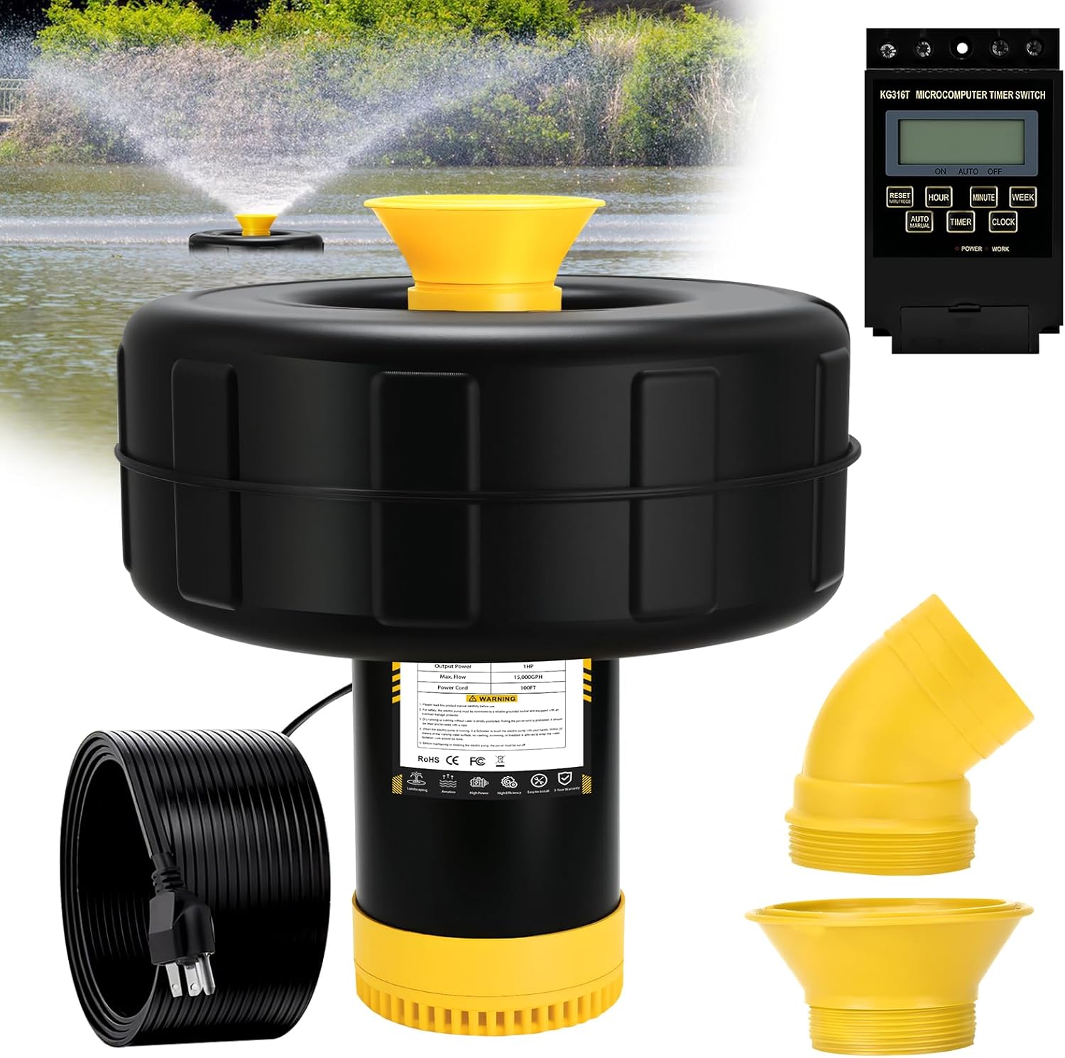 1HP Floating Aerator for Large Ponds & Lakes with Timer