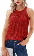 Sequin Halter Top for Women - Sparkly Ruched Evening Tank