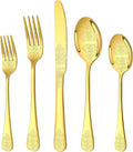 40 Pc Gold Silverware Set for 8 with Floral Embossed Design