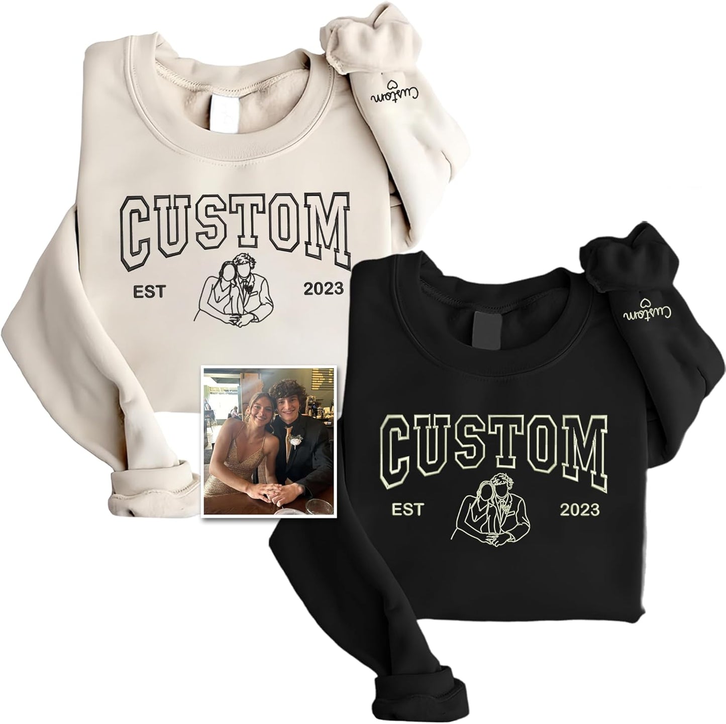 Personalized Embroidered Couple Portrait Sweatshirt by Parahouse