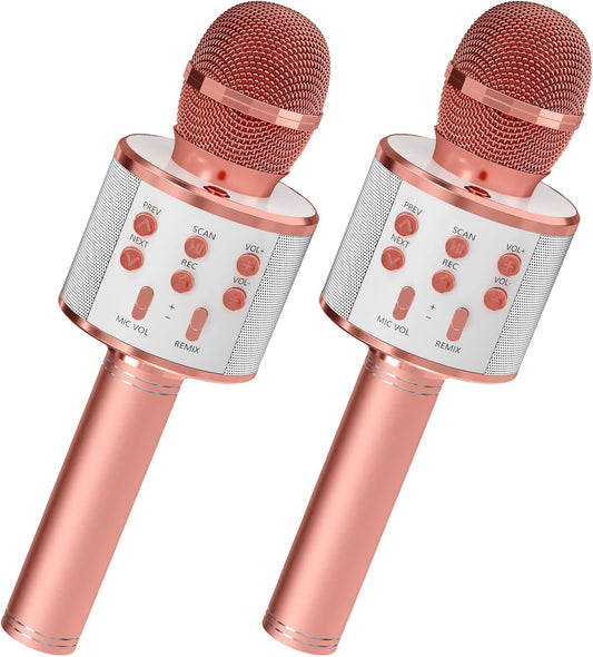 Wireless Karaoke Fun for All Ages! 2-Pack Mic Set, Rose Gold