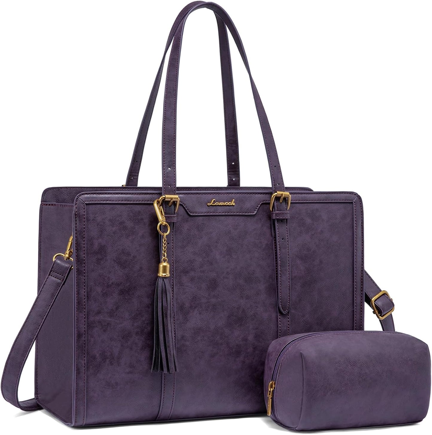 LOVEVOOK Vintage Leather Laptop Bag for Women - Stylish Tote