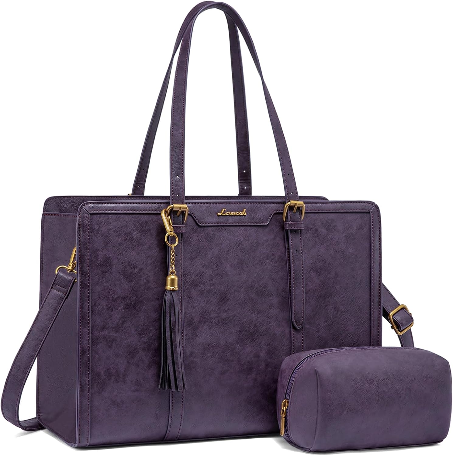 LOVEVOOK Vintage Leather Laptop Bag for Women - Stylish Tote