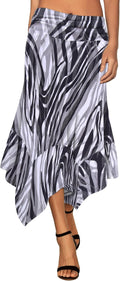 DJT Women's Flowy Handkerchief Hemline Midi Skirt (Style ZBBB)