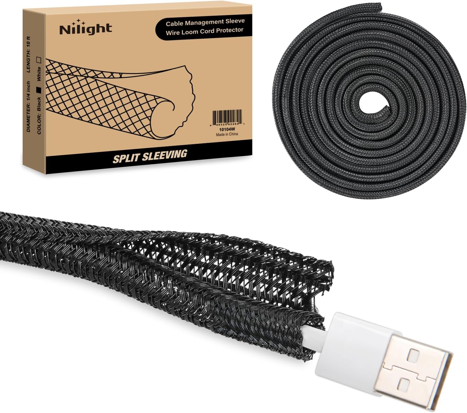 Nilight 10ft Cable Sleeve: Tangle-Free Cord Management