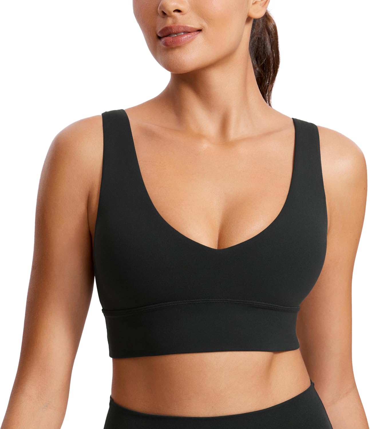 CRZ YOGA V-Neck Longline Sports Bra - Comfortable Wireless Support