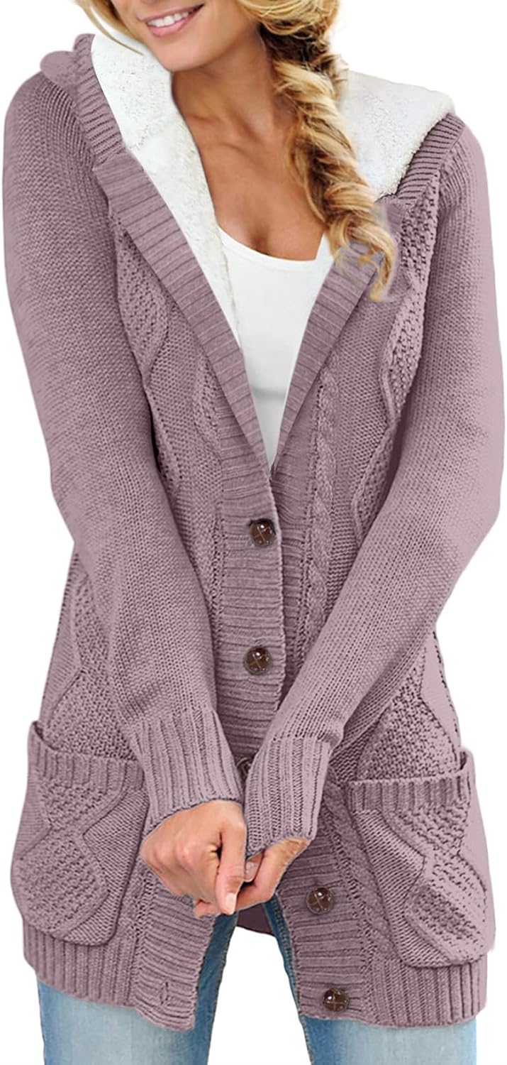 Sidefeel Women's Hooded Fleece Lined Cardigan for Winter Wear