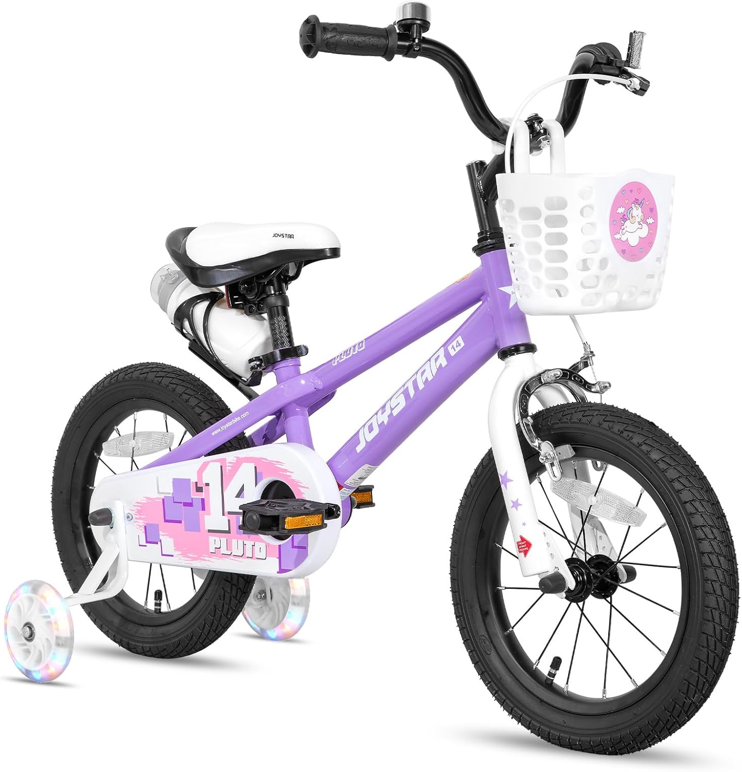 JOYSTAR Pluto Kids Bike with Light Up Training Wheels for Ages 3-12