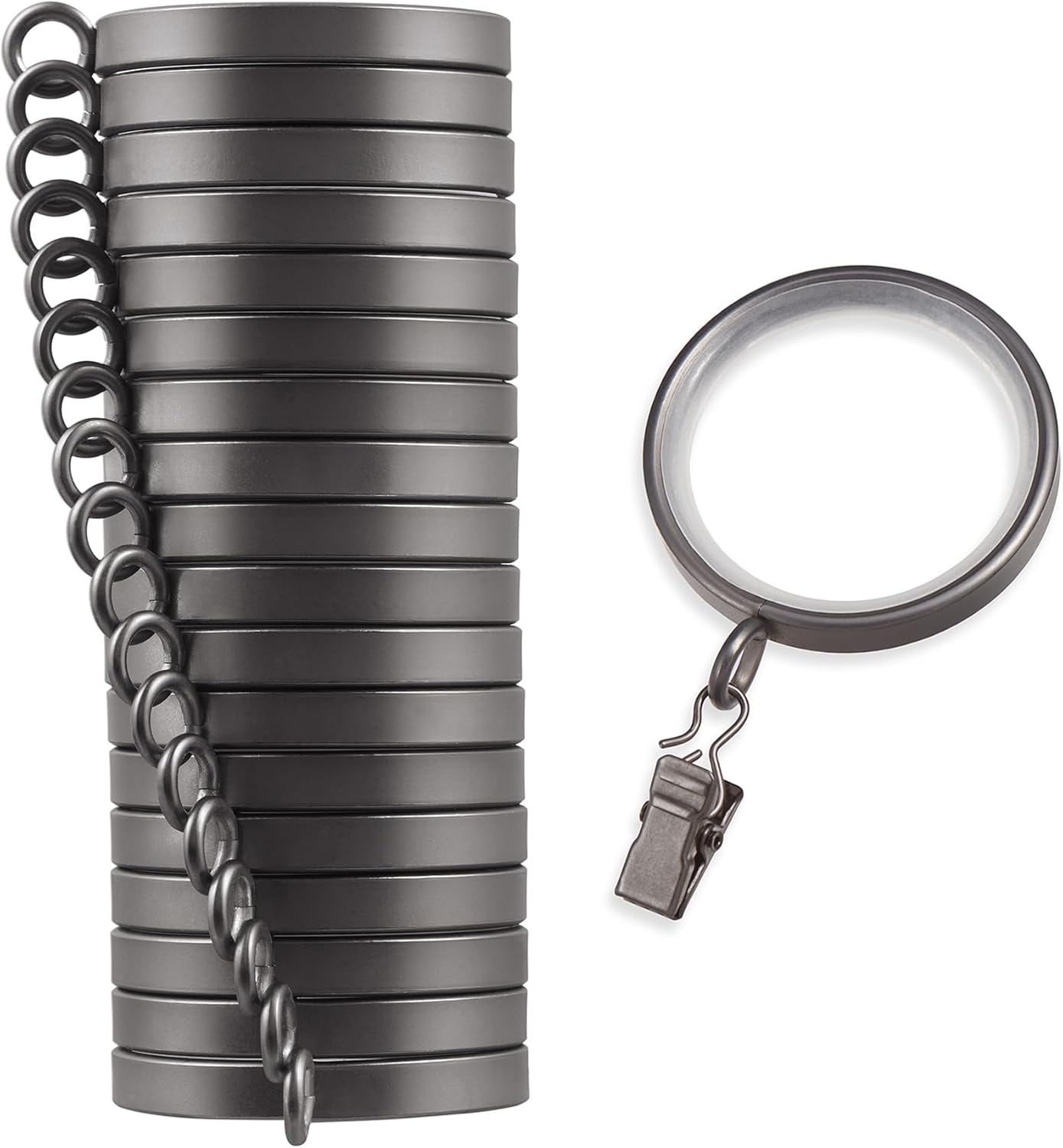 Cambria Designer Curtain Rings - Easy Glide with Clips - Smooth & Quiet - Matte Graphite - MODE