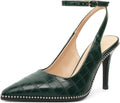 Green Slingback Heels Ankle Strap Pointed Toe Stilettos - 3.5in