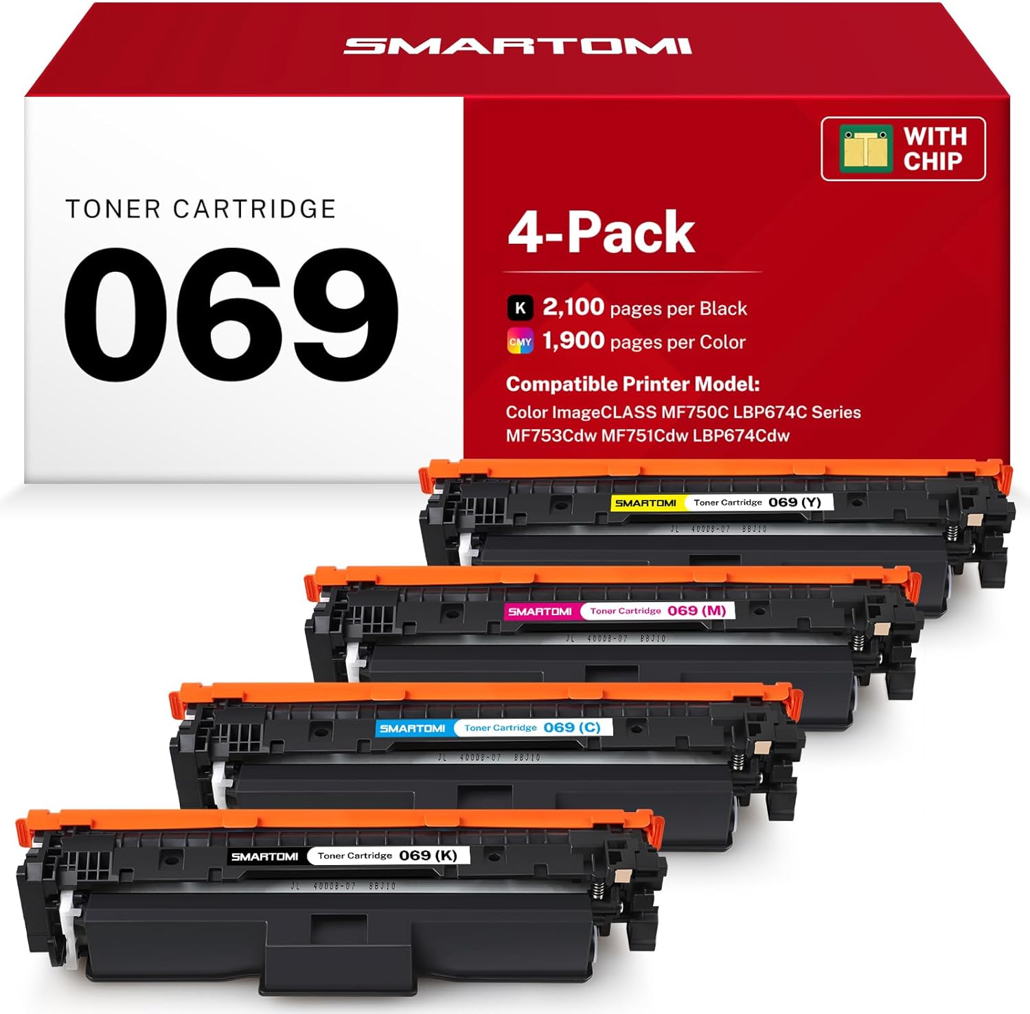 069 Toner Cartridges Set 4 Pack for Canon Printers with Chip