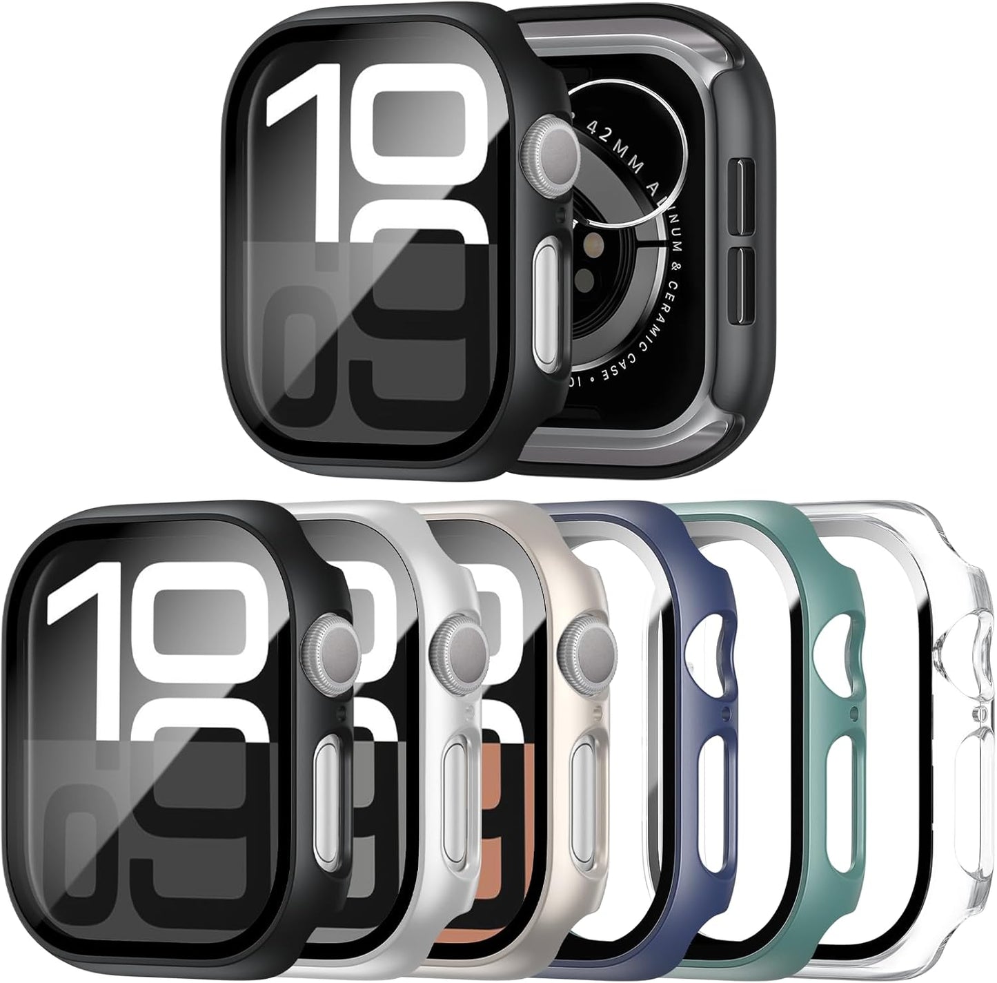 Ultra-Thin 6 Pack Apple Watch 46mm Case with Glass Screen Protector by JERXUN