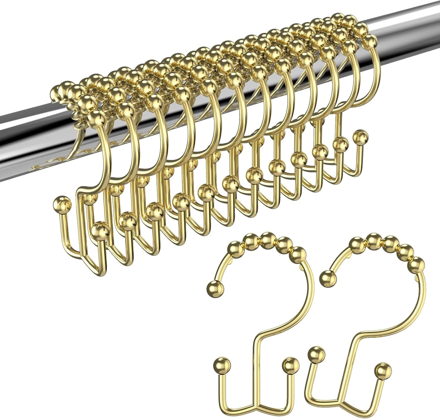Rust-Proof Gold Shower Hooks - Set of 12