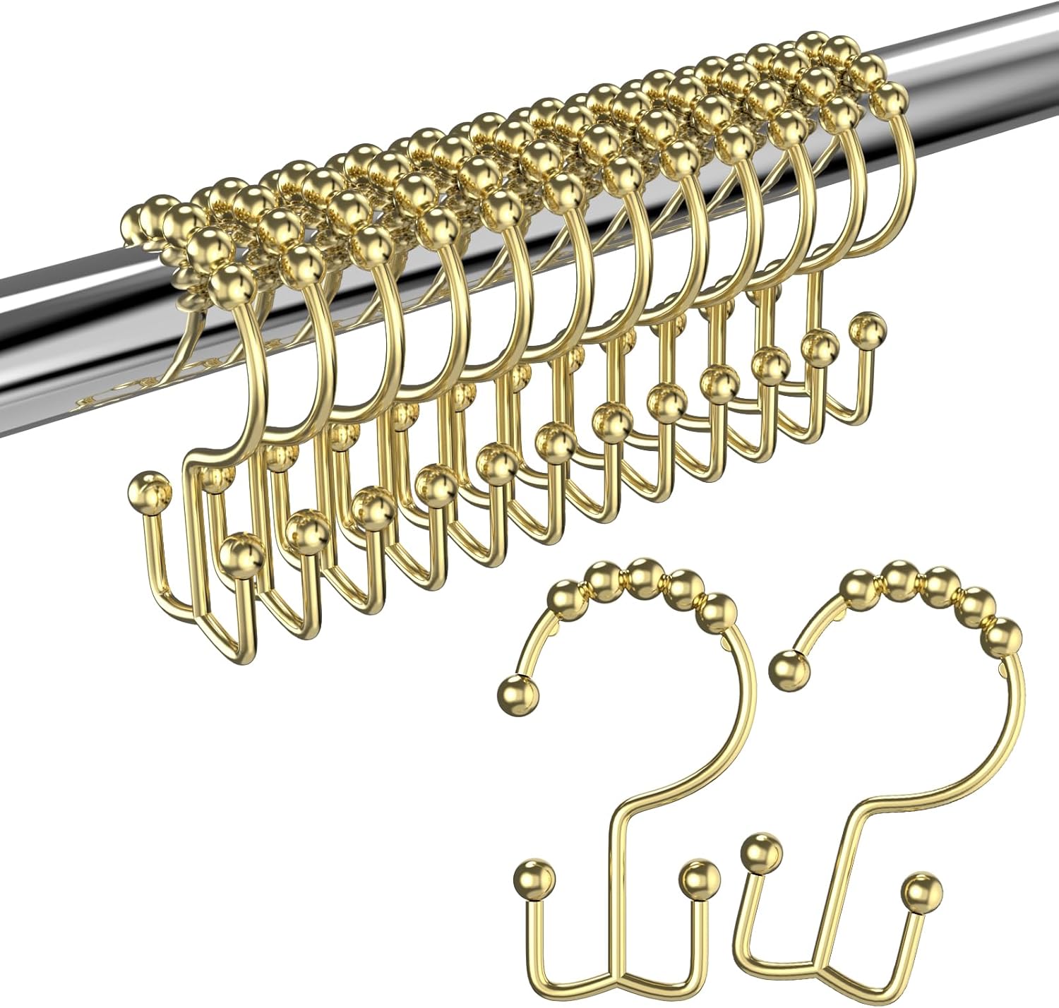 Rust-Proof Gold Shower Hooks - Set of 12