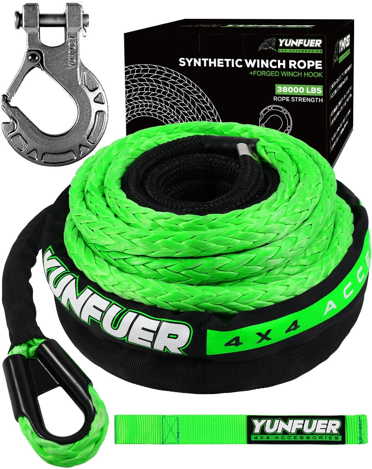 Synthetic Winch Rope with Hook, 5/8in x 60ft for Off-Road Use
