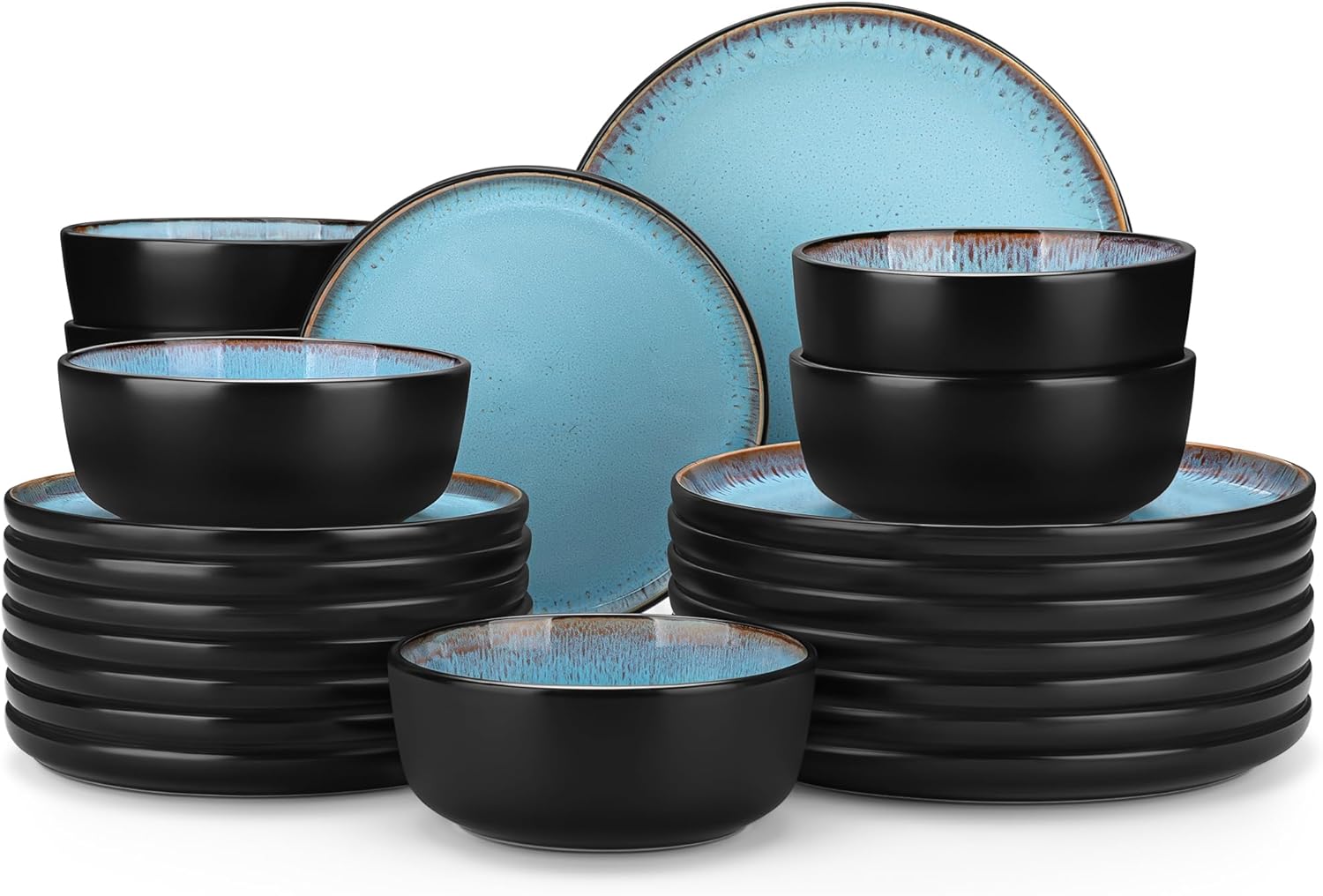 vancasso 24-Piece Stoneware Dinnerware Set for 8, Sky Blue