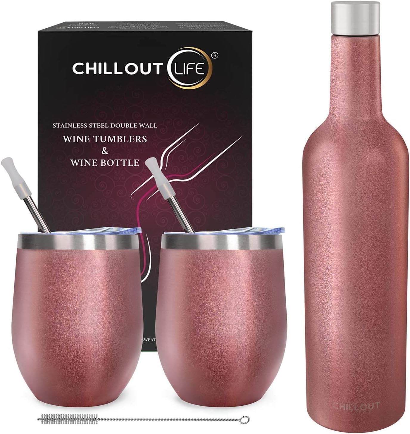 Stainless Steel Wine Tumblers Set with Insulated Wine Bottle