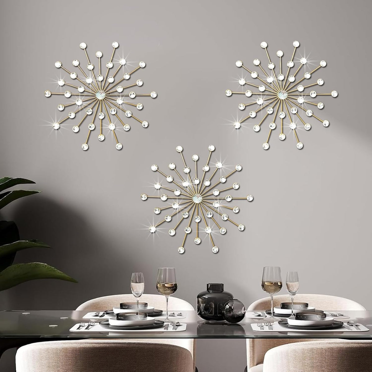 Stunning Gold Metal Jeweled Wall Art Set for Home Decor