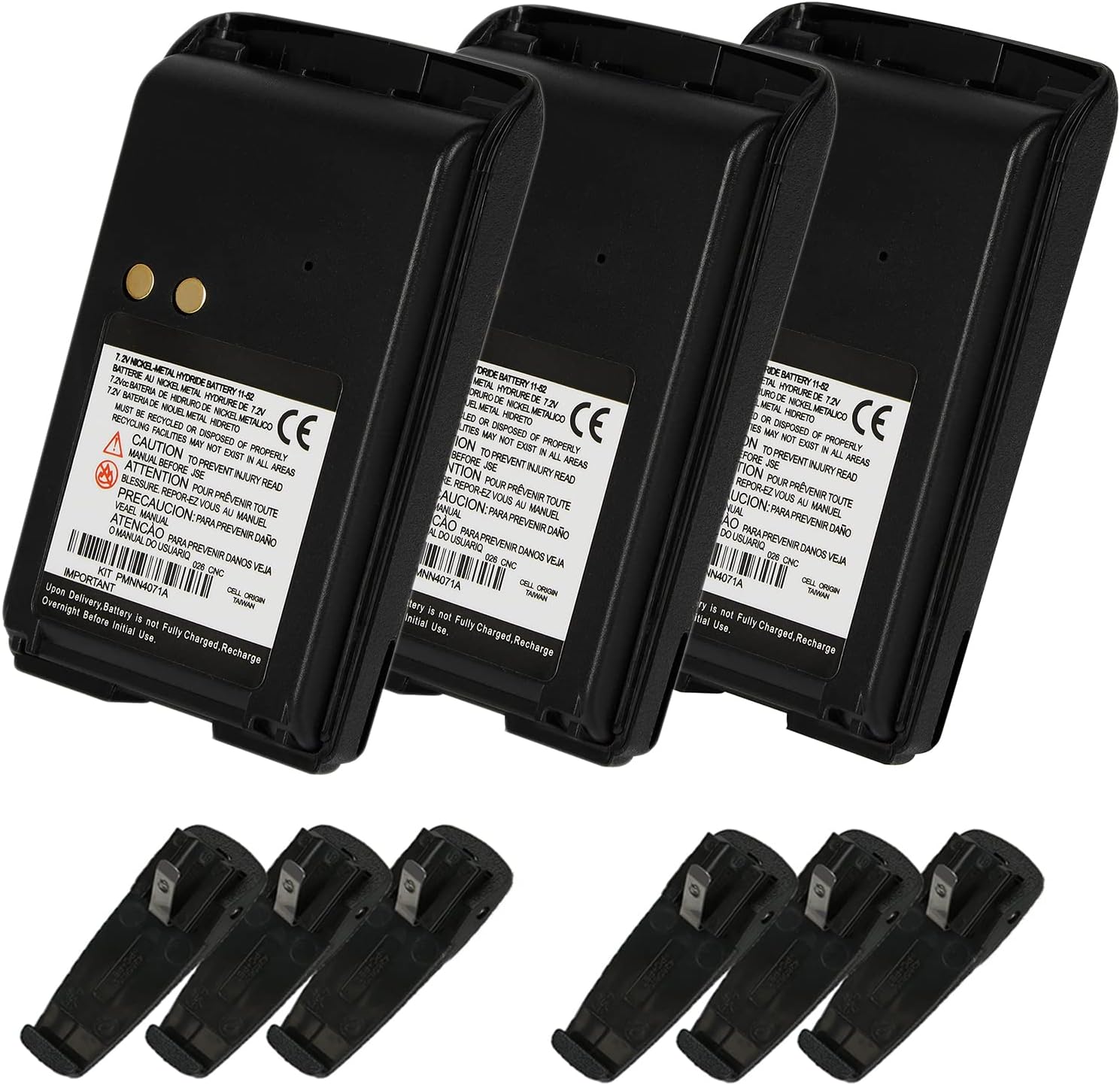 3-Pack 7.2v BPR40 Battery Pack with Belt Clips for Motorola Radios