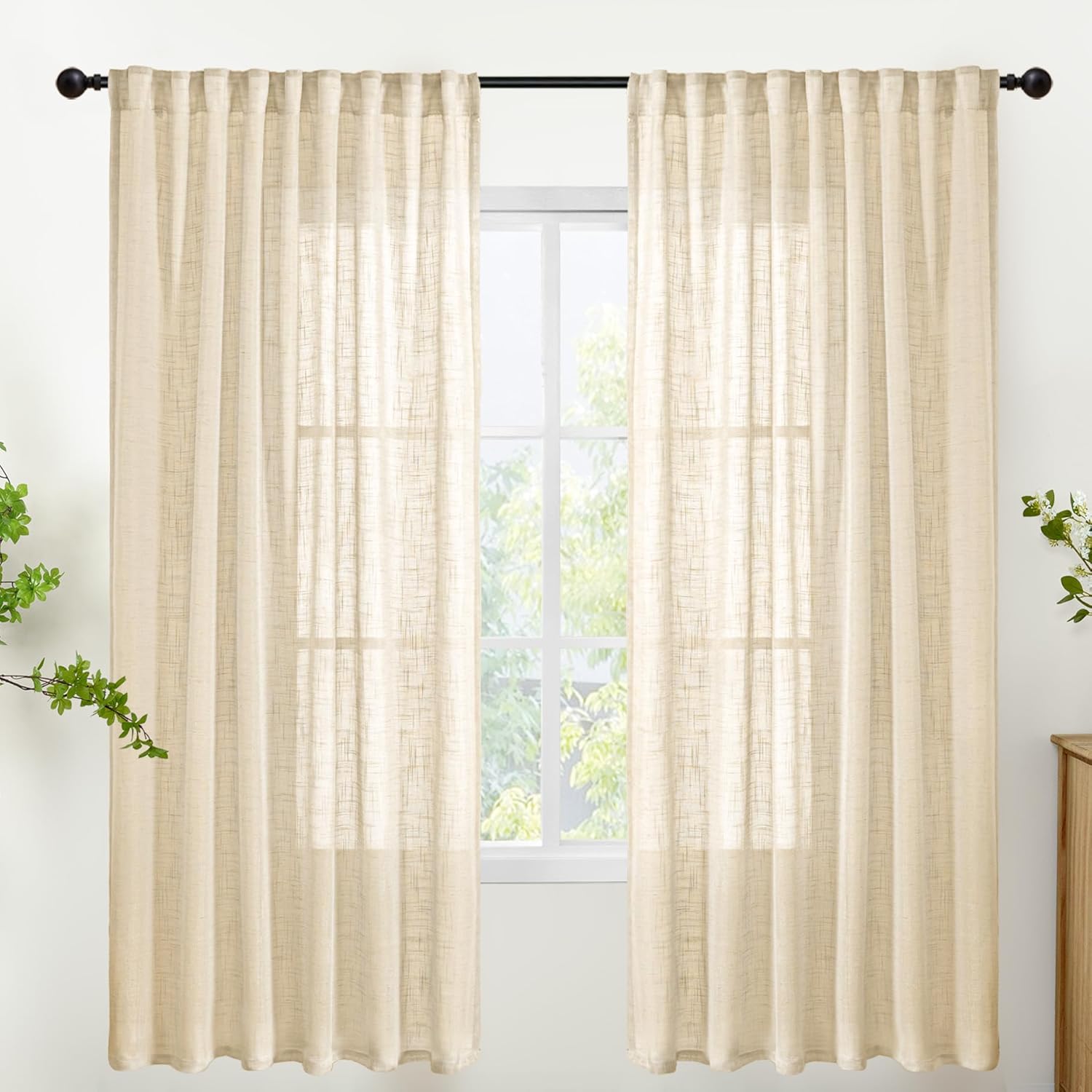 Natural Linen Semi Sheer Curtains for Light Filtering Elegance