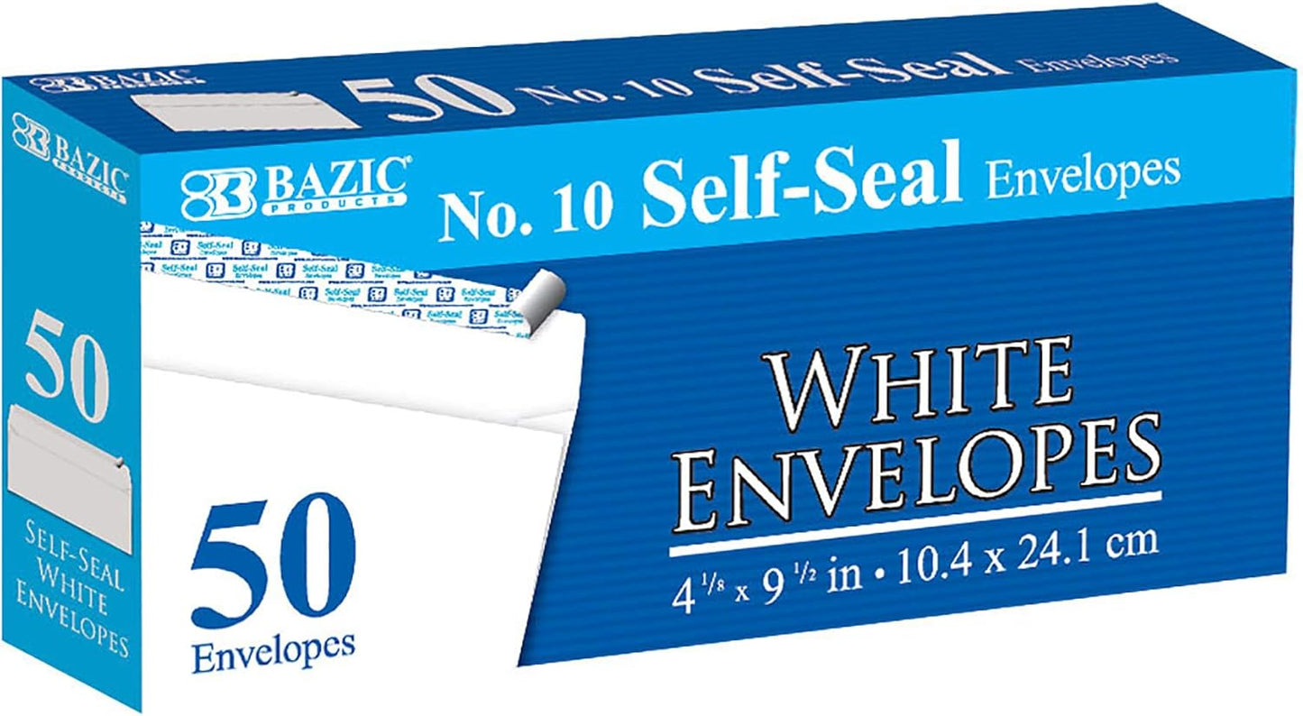BAZIC Self Seal White Envelopes for Business Invoices and Checks