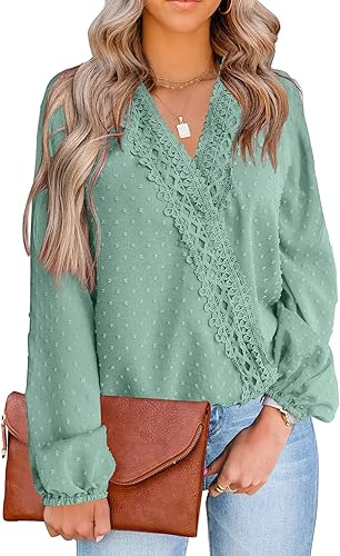 LOLONG Womens Tops V Neck Chiffon Blouses with Pom Poms