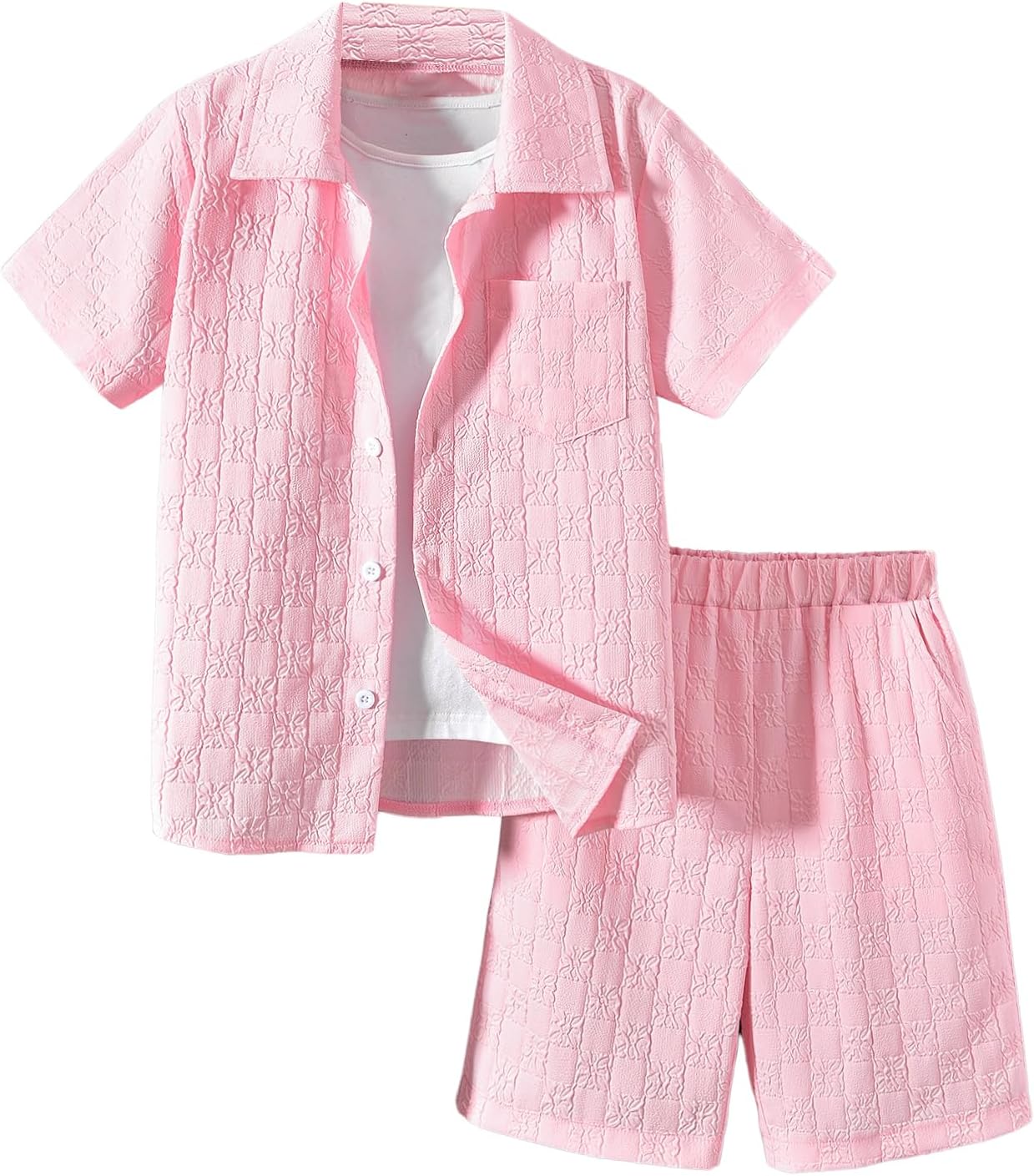 Boy's 2 Piece Beach Vacation Textured Linen Outfit for Summer