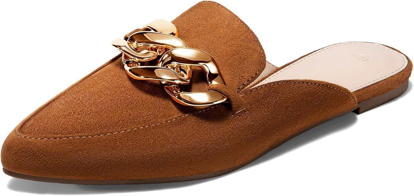 Juliet Holy Womens Mules Flats with Stylish Metal Chain Design