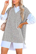 Viottiset Oversized V Neck Knit Sweater Vest Tunic - Versatile side