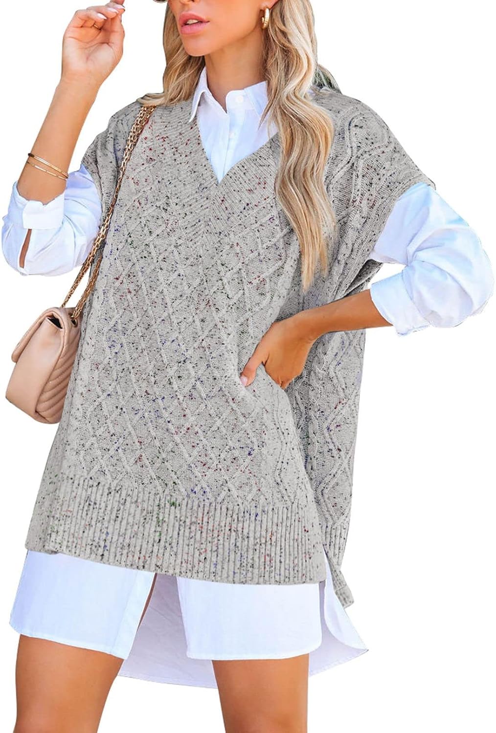 Viottiset Women's Oversized V Neck Knit Sweater Vest for Style