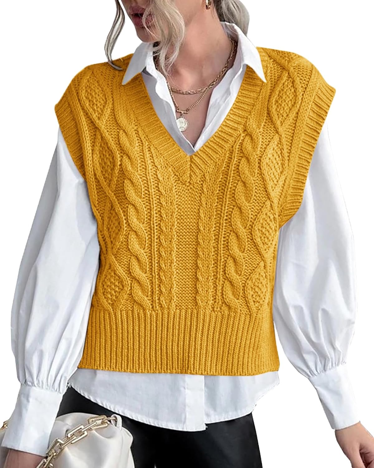 Stylish V Neck Sleeveless Knit Sweater Vest for Women Casual