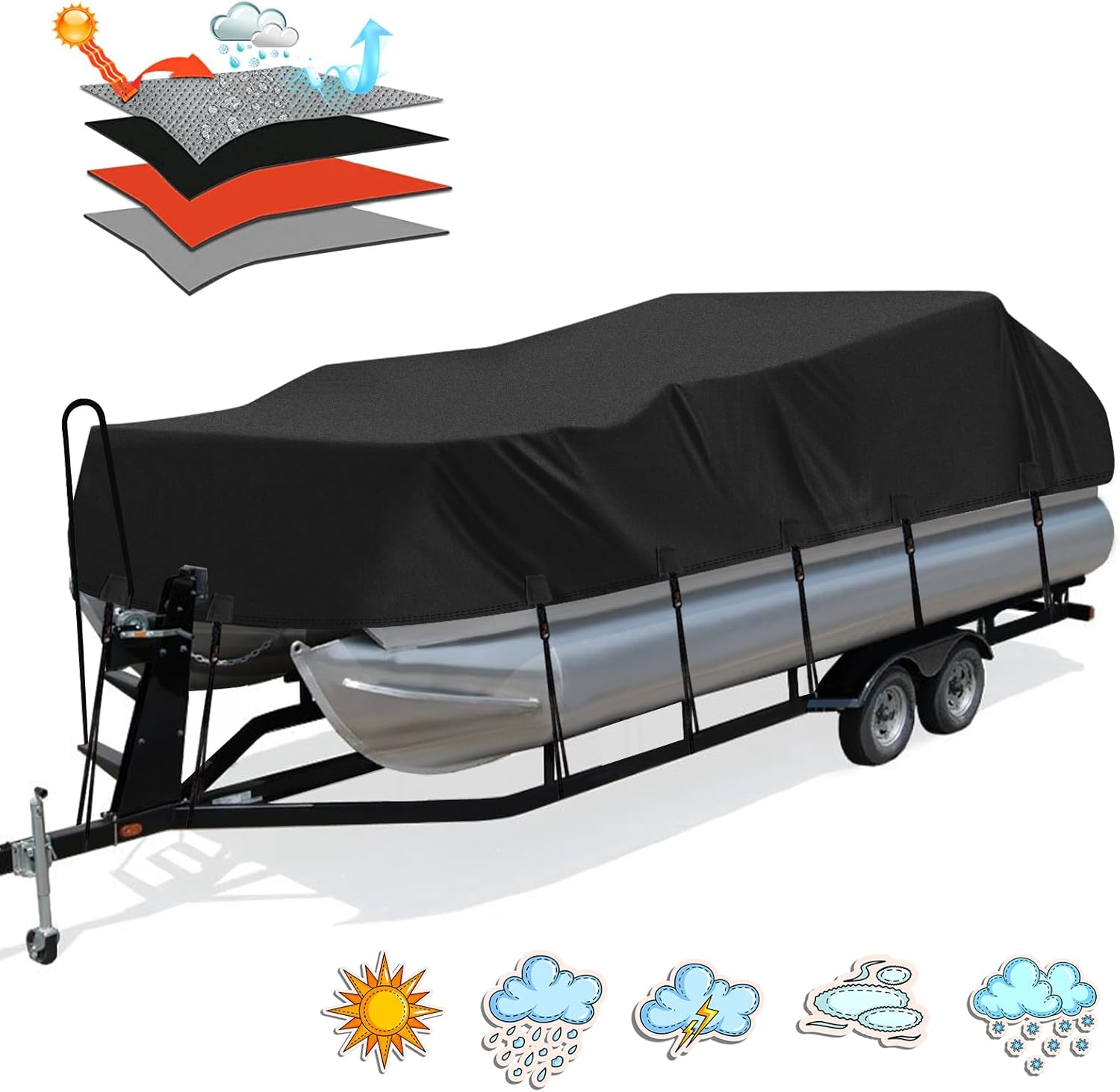 Heavy Duty Pontoon Boat Cover for 22-24ft with 18 Straps