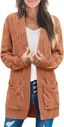MEROKEETY Women's Long Sleeve Cable Knit Cardigan Sweater Coat