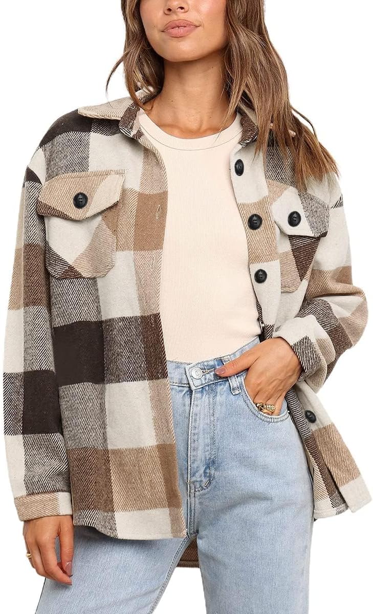 AUTOMET Womens Flannel Plaid Shacket for Fall Fashion Style