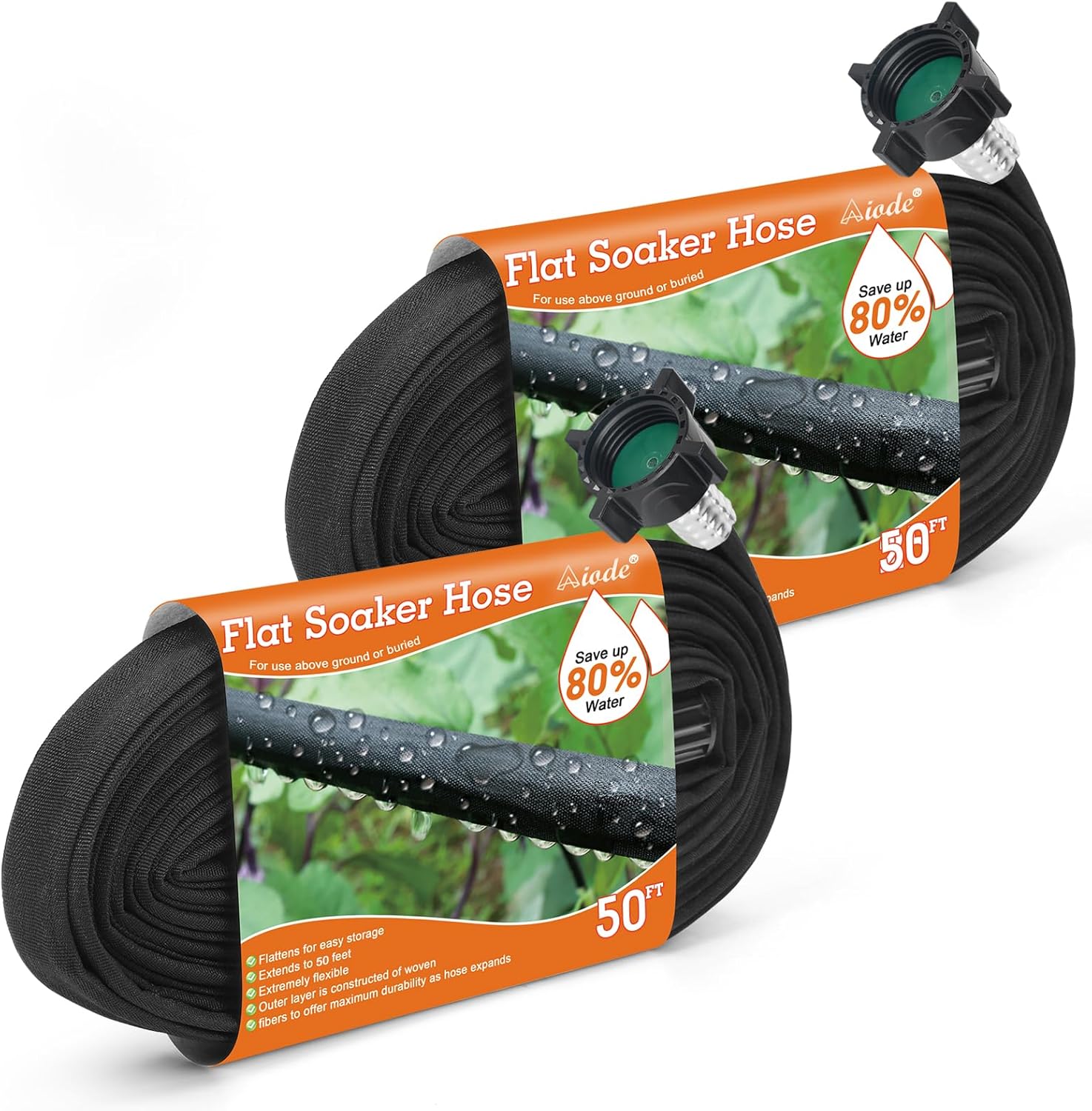 AIODE Flat Soaker Hose 100FT for Efficient Garden Watering