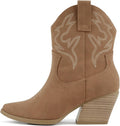 Women Western Bootie Pointe Toe Low Heel - Comfortable Wide Fit