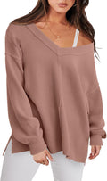 Oversized Long Sleeve V Neck Tunic Sweatshirt - Cozy Coverage