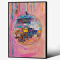 Retro Pink Disco Ball Posters 24x36 in Black Framed Canvas - Y2k Wall
