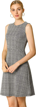 Houndstooth Plaid Sleeveless A Line Dress - Elegant Work & Occasion