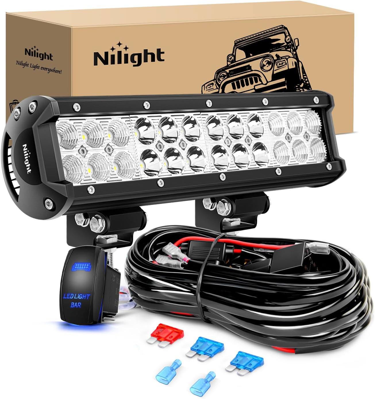 Nilight ZH084 LED Light Bar 12Inch 72W for Off Road Use