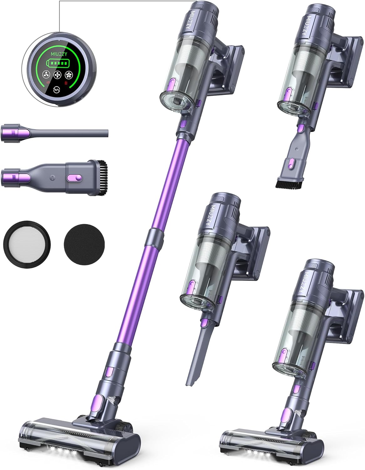 MIUZZY 25Kpa Cordless Vacuum: Touch Screen, 50 Mins Runtime