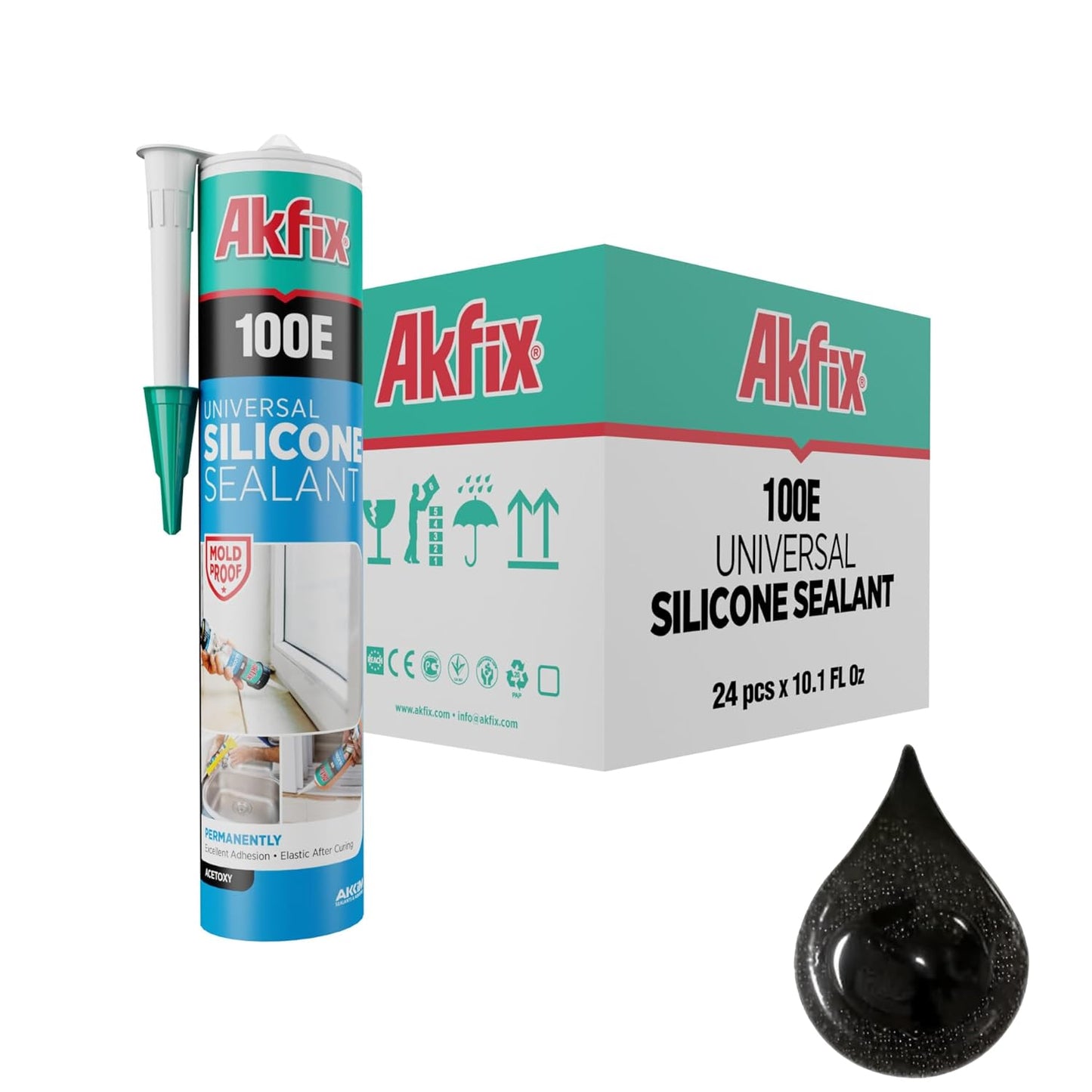 Akfix 100E RTV Black Silicone Caulk - 100% Waterproof Sealant