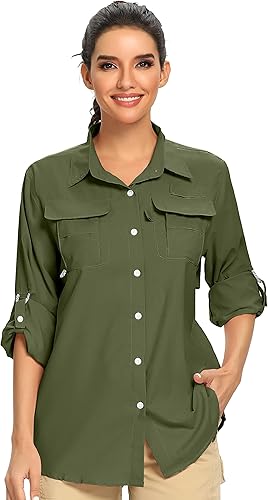 Women's UPF 50+ UV Sun Protection Long Sleeve Safari Shirt